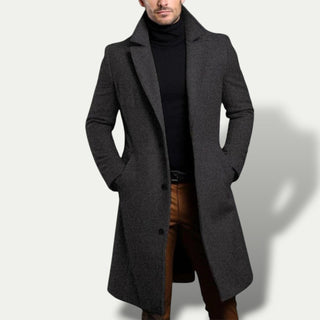 Men's Long Single-Breasted Coat - All-Season Style