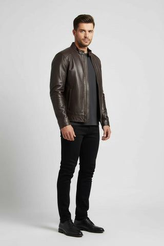 Slim Fit Stand Collar Men's Leather Jacket