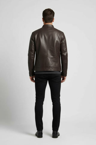 Slim Fit Stand Collar Men's Leather Jacket