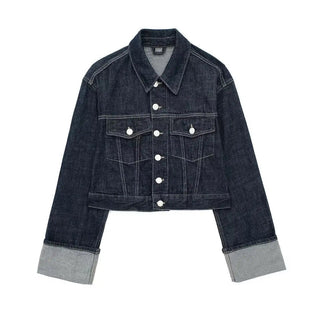 Cropped Denim Jacket for Women with Loose Sleeves – Stylish Casual Outerwear in Various Denim Shades-1