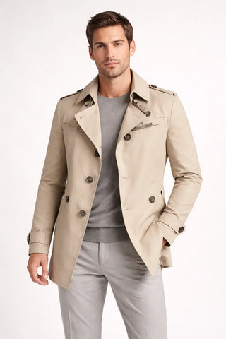 Classic Notched Collar Men's Trench Coat