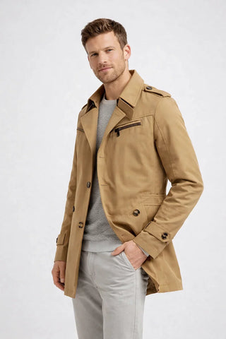 Classic Notched Collar Men's Trench Coat