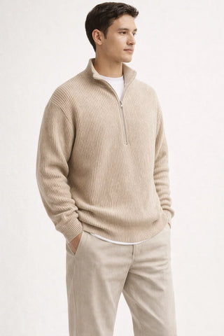 Ribbed Half-Zip Sweater for Men