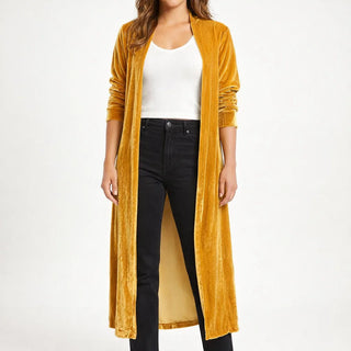 Velvet Longline Cardigan – Open Front Fall Layer