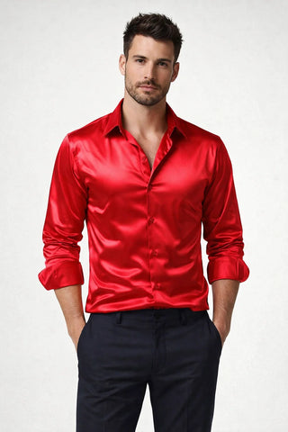 Slim Fit Long Sleeve Shiny Button-Up Shirt