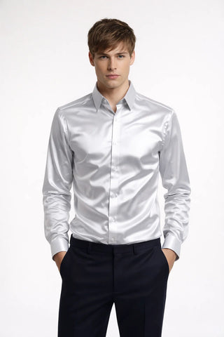 Slim Fit Long Sleeve Shiny Button-Up Shirt