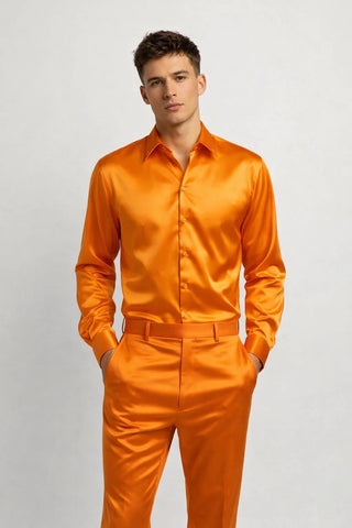 Slim Fit Long Sleeve Shiny Button-Up Shirt