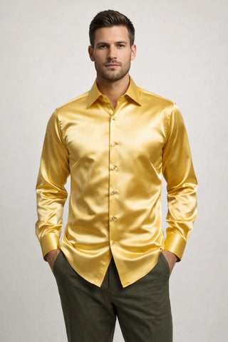 Slim Fit Long Sleeve Shiny Button-Up Shirt