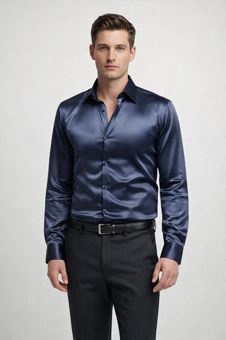 Slim Fit Long Sleeve Shiny Button-Up Shirt