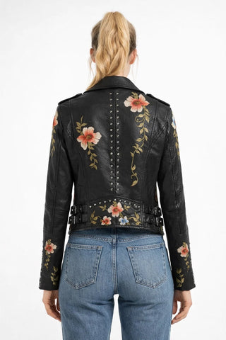 Iris – Embroidered Floral Leather Jacket for Women