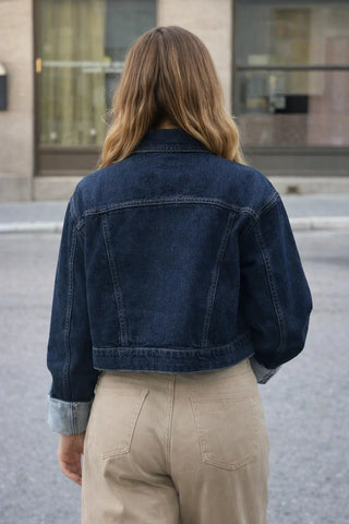 Frida – Cropped Denim Jacket with Button Front