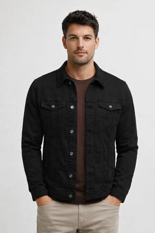 Men's Button Front Trucker Jacket with Pockets