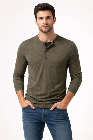 Men's Casual Long Sleeve Half Button Henley Shirt