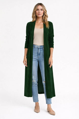 Velvet Longline Cardigan – Open Front Fall Layer