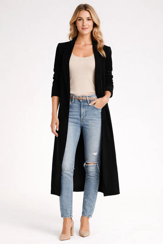 Velvet Longline Cardigan – Open Front Fall Layer