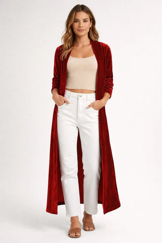 Velvet Longline Cardigan – Open Front Fall Layer