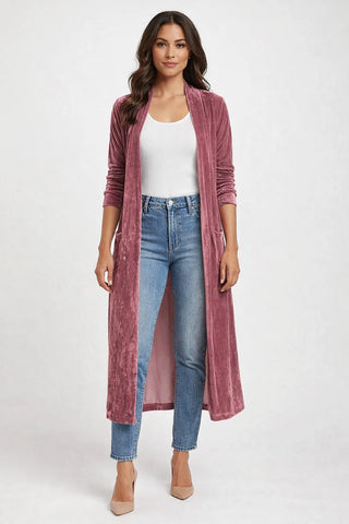 Velvet Longline Cardigan – Open Front Fall Layer