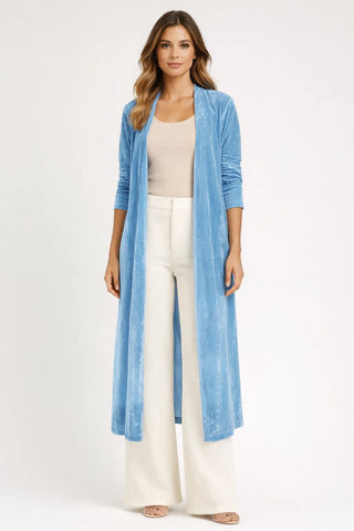 Velvet Longline Cardigan – Open Front Fall Layer