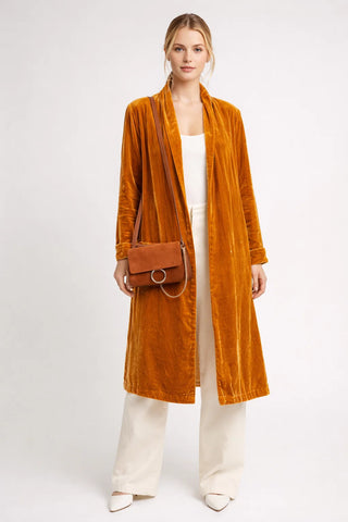 Velvet Longline Cardigan – Open Front Fall Layer