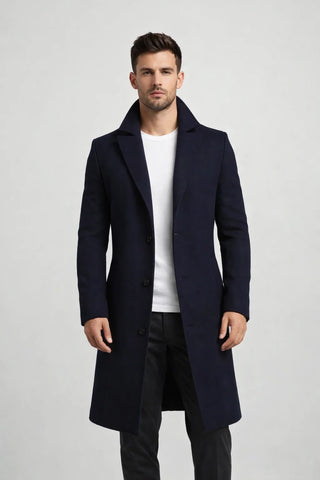 Men's Long Single-Breasted Coat - All-Season Style