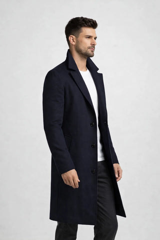 Men's Long Single-Breasted Coat - All-Season Style