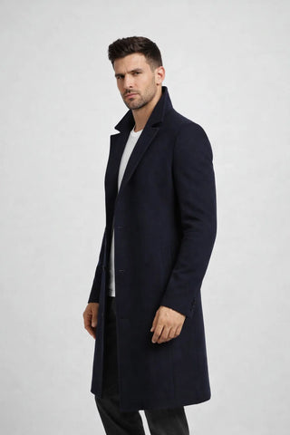 Men's Long Single-Breasted Coat - All-Season Style